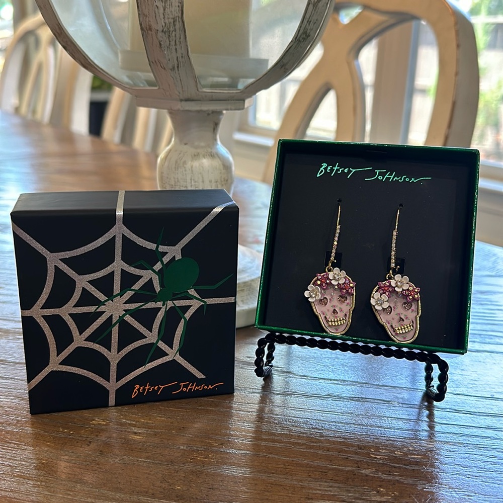 Betsey Johnson Pink and White Skull Earrings